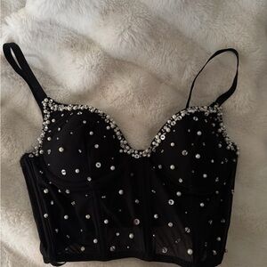 Brand New XS Corset Windsor Black Pearl Embellished Bustier